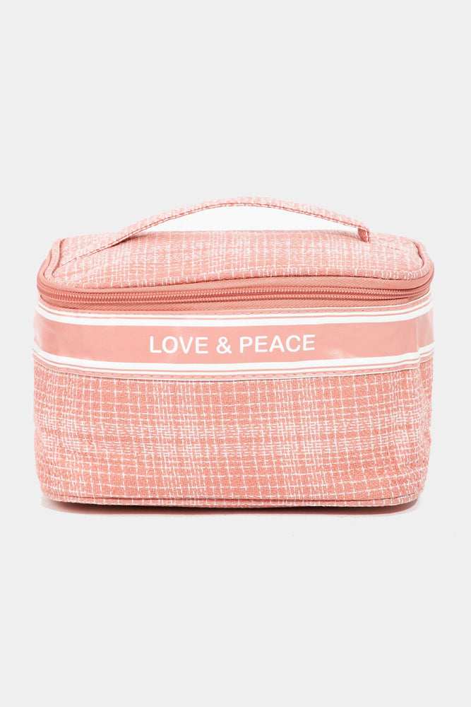 Love & Peace Striped Handle Bag, makeup bag, Pink / One Size, Pink