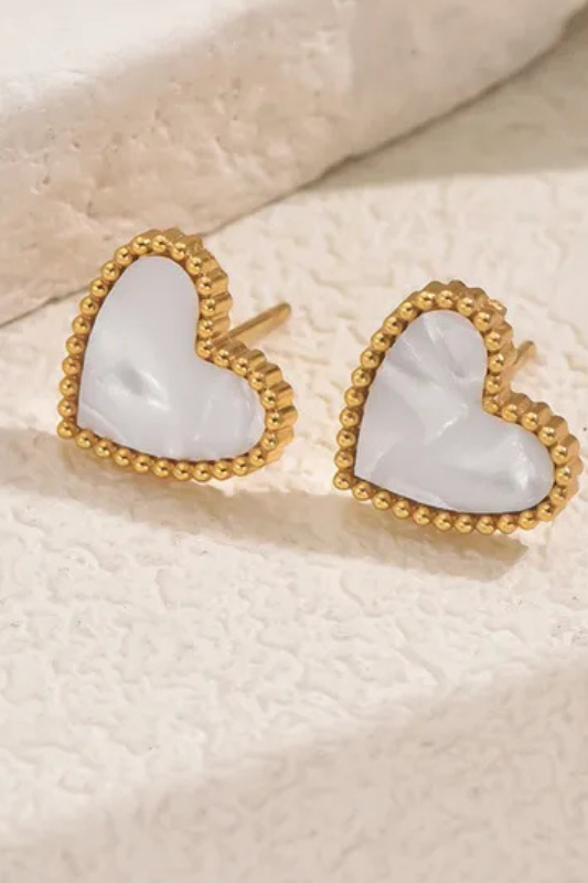 Pearly White Heart Studs