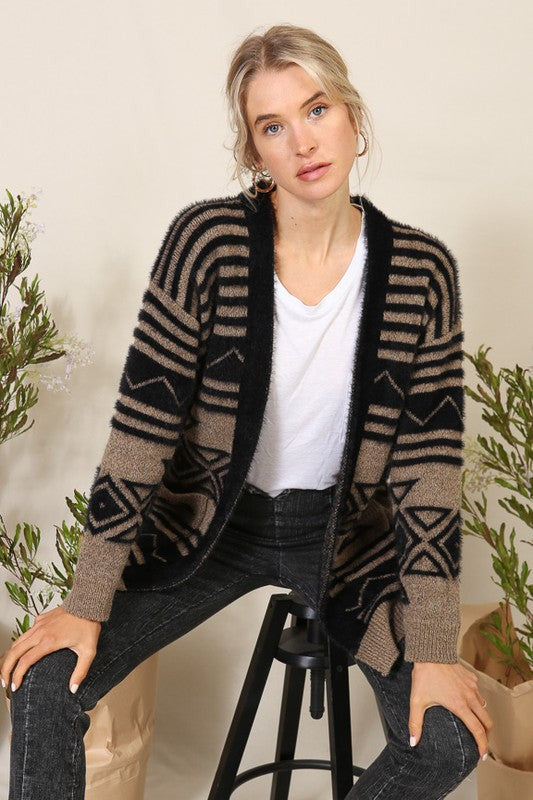 Aztec Print Fuzzy Cardigan