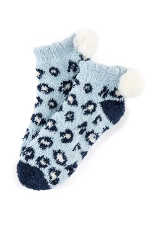 Alma Leopard Plush Socks | Blue