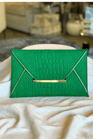 Gold Piped Clutch | Green - Case Collection Clothing