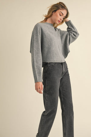 Mable Round Neck Dolman Sleeve Cropped Sweater - Case Collection Clothing