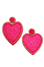 Hot Pink Heart Beaded Earrings