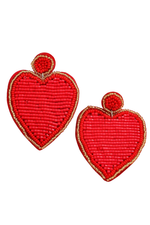 Red Heart Beaded Earrings