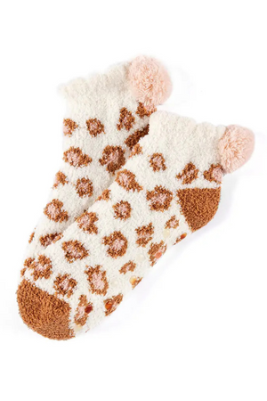 Alma Leopard Plush Socks | Beige