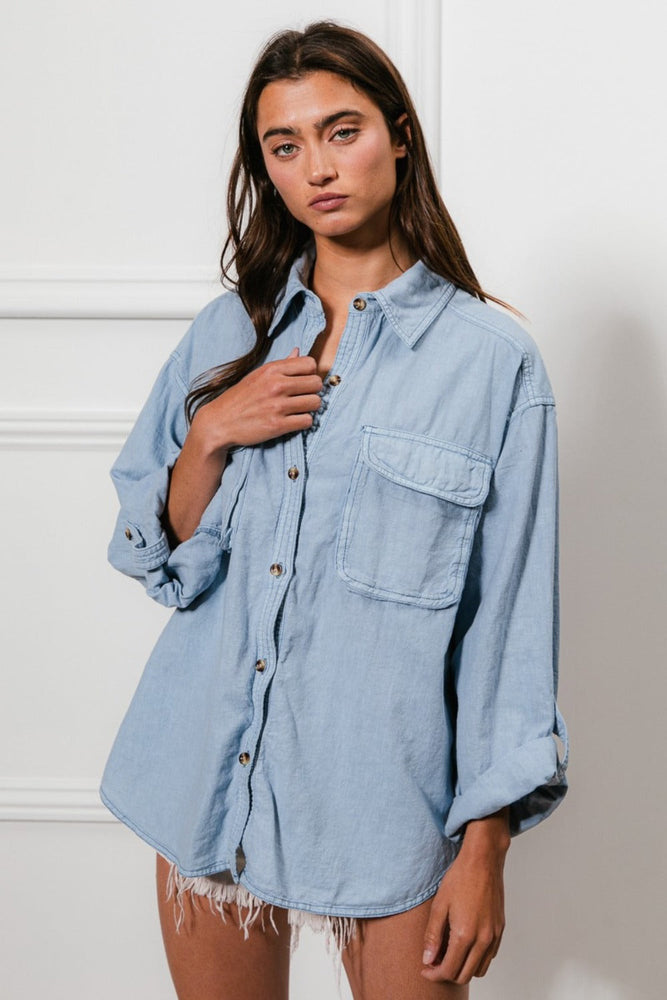 Button Down Stitch Detail Shirt, Shirts & Tops, Denim / S, Denim