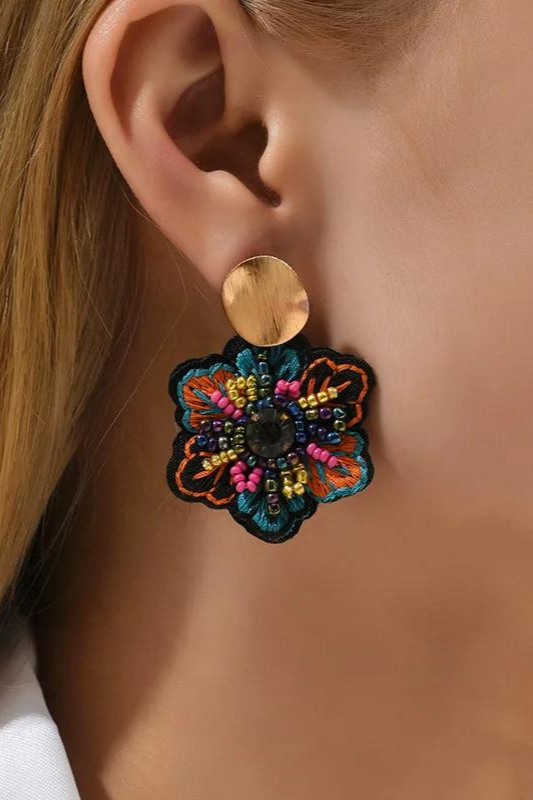 Embroidered Flower Dangle Earrings, Earrings, [variant_title], [option1]