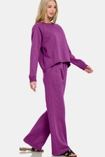 Purple Raglan Sleeve Top and Elastic Waist Pants Set