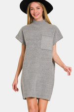 Short Sleeve Sweater Mini Dress, Dresses, Grey / S, Grey