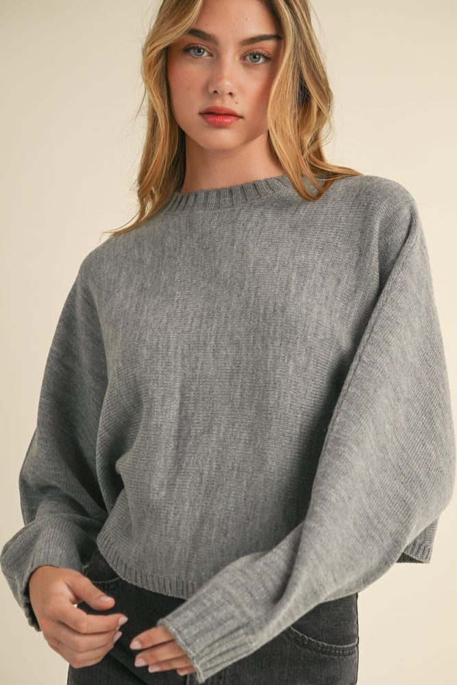 Mable Round Neck Dolman Sleeve Cropped Sweater - Case Collection Clothing