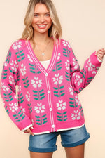 Floral Jacquard V-Neck Cardigan