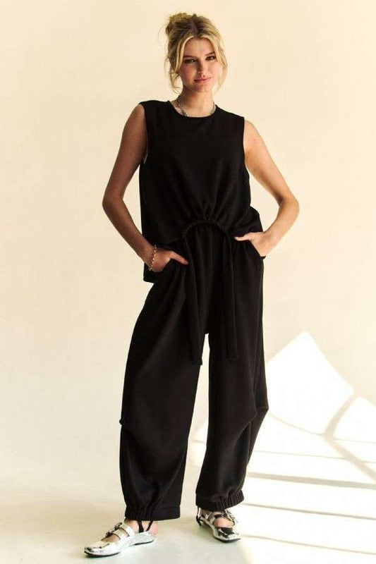 Drawstring Hem Round Neck Tank and Pants Set