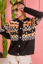 Ethnic Pattern Button Up Knit Cardigan, Shirts & Tops, [variant_title], [option1]