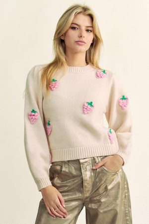 Crochet Strawberry Round Neck Sweater