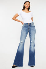 Kancan High Rise Wide Waistband Flare Jeans - Case Collection Clothing