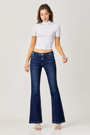 RISEN Full Size Low Rise Flare Jeans - Case Collection Clothing