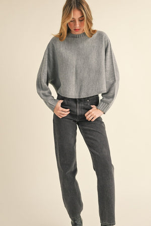 Mable Round Neck Dolman Sleeve Cropped Sweater - Case Collection Clothing